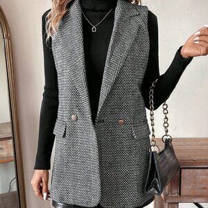 Black multicolor Elegant Women's Sleeveless Herringbone Blazer vest